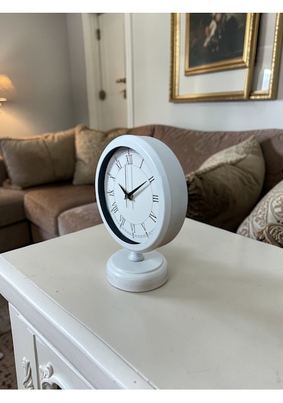 Büro Ev Ofis Hediyesi İçin 20x25cm Beyaz Pure Roman Metal Masa Saati Diğer