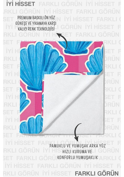 Deniz Kabuğu Marine Plaj Havlusu - Tropikal Pembe Mavi Havuz Deniz Hızlı Kuruyan Mikrofiber Havlu Çok Renkli