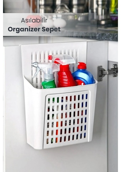 Dolap Kapağına Asılabilir Organizer Sepet Beyaz