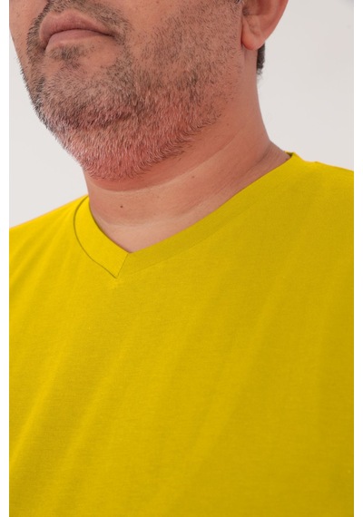 Big Nona Erkek Büyük Beden Unisex T-shirt V Yaka Sarı