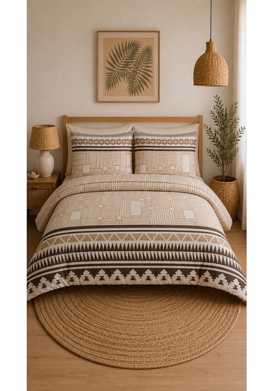 Çift Kişilik Nevresim Takımı %100 Pamuk 200x220 Lastikli Çarşaflı 160x200 Bej - Kahve