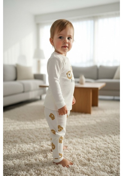Aden Kids Raporlu Kumaş Desenli Çocuk Pijama Takımı Kahve