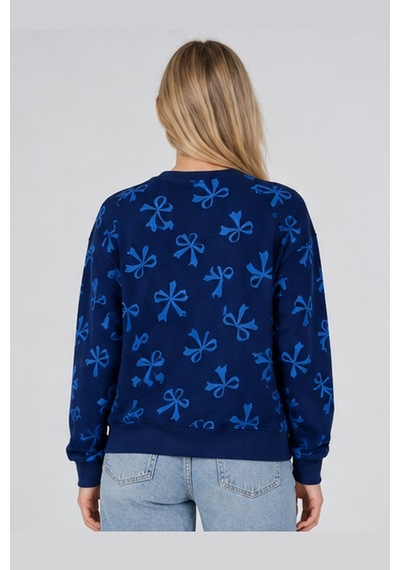 Fiolin 3 İplik Şardonlu Kurdele Desenli Sweatshirt Lacivert
