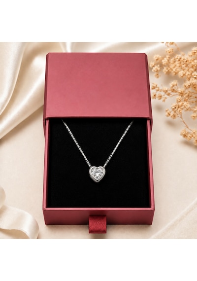 Servi 925 Ayar Gümüş Crystal Heart Tektaş Kalp Kolye-507