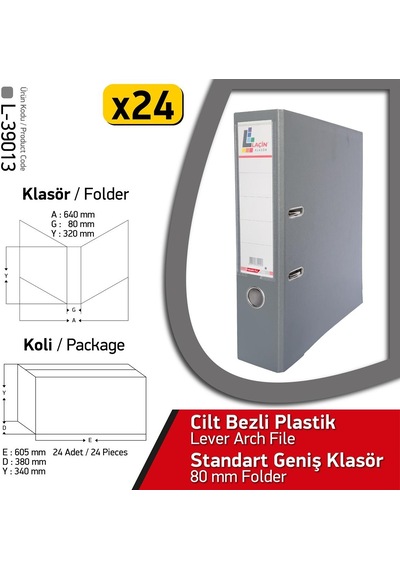 Laçin Klasör Gri Geniş 24 Adet 1 Koli