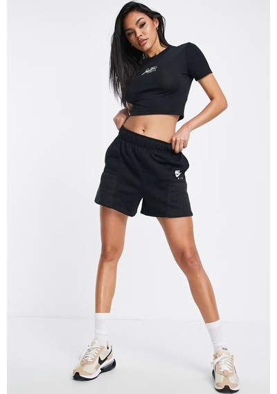 Nike Air High Rise Loose Fit Short Black Kadın Bol Kesim Yüksek Bel Pamuklu Şort Siyah Siyah