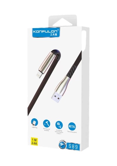 Mey İthalat S89 Metal Uçlu Lightning Kablo İphone Uyumlu 1m 2.4a - Siyah Standart