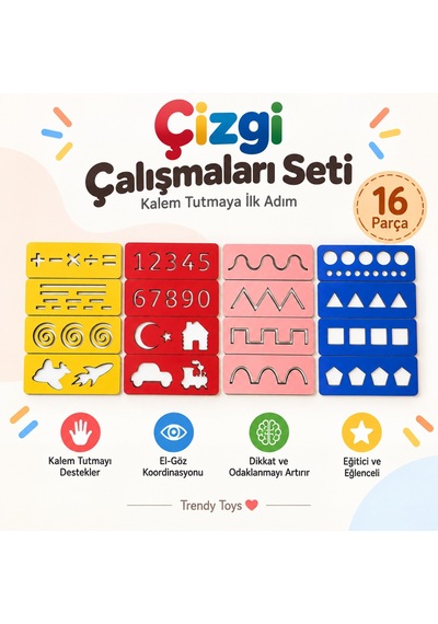 Eğitici Ahşap Çizgi Çalışmaları Montessori El Kası Geliştirme