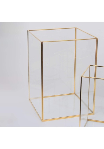 Ayrex Mumluk Cam Pirinç Gold Fanus Teraryum Geometrik Yapımı Dekoratif 3 Parça Diğer