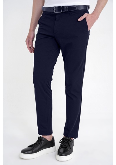 Comfort Fit Yan Cep Pamuklu Dokulu Lacivert Pantolon P 1219