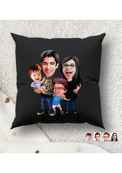 Bk Gift Kişiye Özel Aile Karikatürlü Premium Kumaş Siyah Kırlent Yastık, Ev Hediyesi, Ev Dekorasyonu, Kişiselleştirilmiş Yastık, Dekoratif Hediye-3