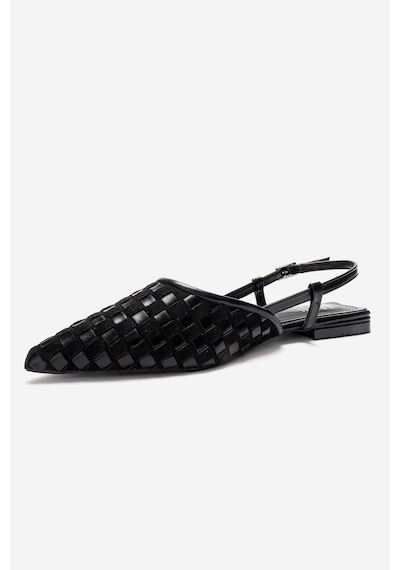 Luvishoes Chanda Siyah Örgü Detaylı Sivri Burun Kadın Sandalet Siyah