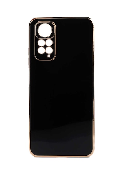 Noktaks - Redmi Note 11s Global Uyumlu Kılıf Kenarları Parlak Altın Renkli Silikon Bark Kapak - Siyah - T23058