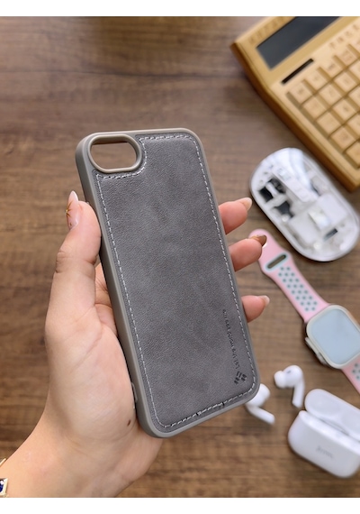 Apple iPhone 7 Uyumlu Premium Deri Dokulu Darbelere Karşı Dayanıklı Nazal Silikon Kılıf Gri