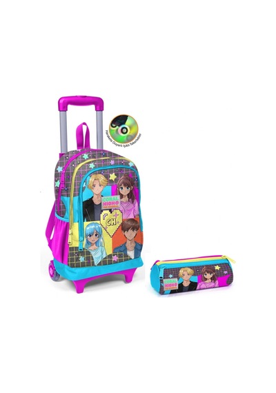 Coral High Kız Çocuk Gri Anime Tekerlekli Okul Çantası Ve Kalemlik Seti