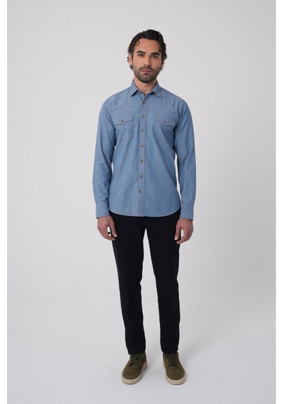 Bisse Erkek Regular Fit Uzun Kollu Denim Casual Gömlek Gmdnm252165 D35 Mavi