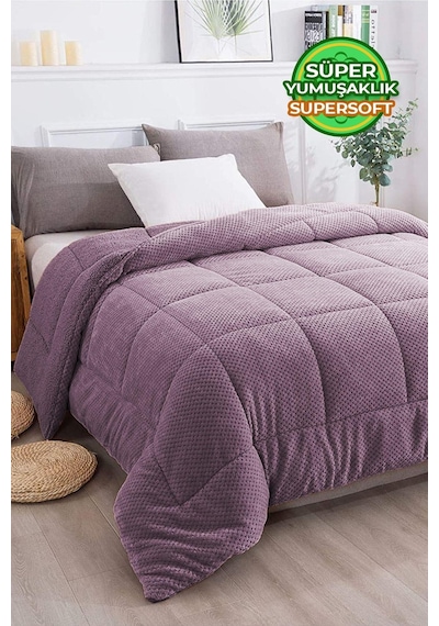 Ultra Yumuşak Tek Kişilik Çift Taraflı Wellsoft Peluş Yorgan Yıkanabilir 160x220 Lila Lila