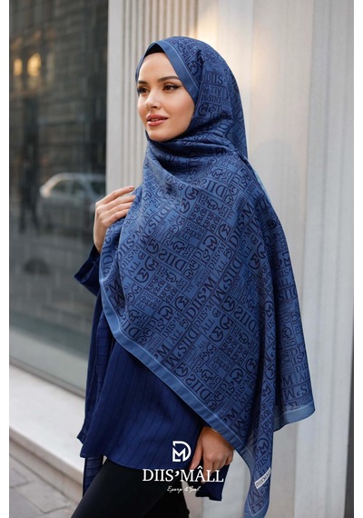Mimiyum Desenli Özel Premium Soft Şal Kot Mavisi