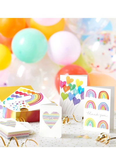 Papyrus Lgbtqıa+teşekkür Kartları, Gurur Ve Her Durum İçin Zarflı, Gökkuşağı Ve Kalpler 20 Sayı