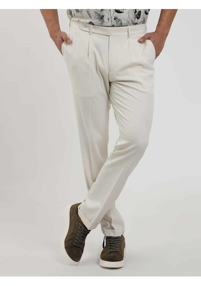 Dufy Bej Erkek Slim Fit Düz Pileli Pantolon - 104463-bej Bej