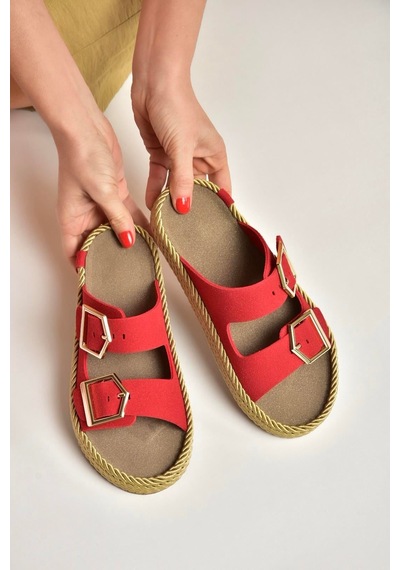 Fox Shoes U596030202 Kırmızı Süet Kadın Terlik Kırmızı