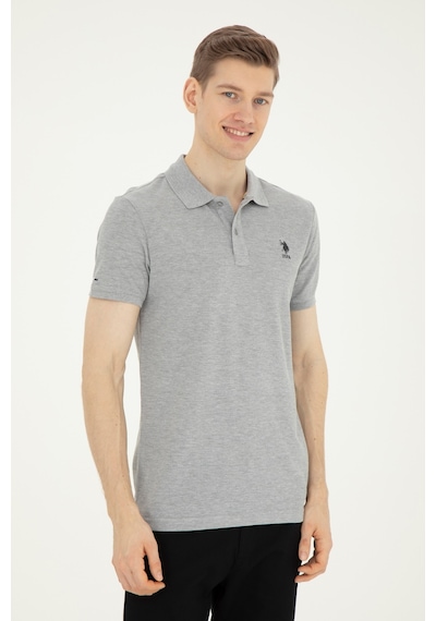 U.S. Polo Assn. Erkek Slim Fit Polo Yaka Gri Melanj Basic Tişört 50279613-VR086