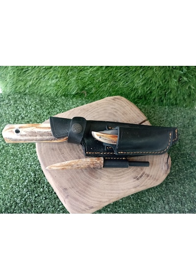 Tctknives El Yapımı Av Kamp Bıçak Deri Kılıflı Krem