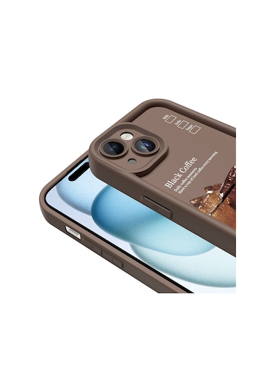 Goocamp Apple iPhone Uyumlu 15 Kılıf Kamera Korumalı Baskılı Arka Yüzey Klas Kapak - Açık Kahve Açık Kahve