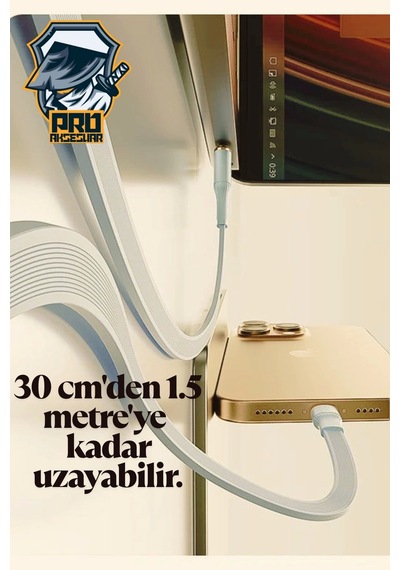 Makaralı Düğümlenmeyen 100w Type-c Süper Fast Pd Şarj Kablosu 3in1 Apple iPhone Samsung Xiaomi Uyumlu Hızlı Şarj