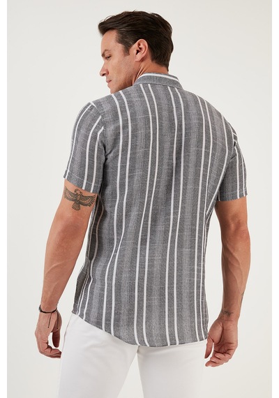 Buratti Çizgili Pamuklu Slim Fit Kısa Kollu Erkek Gömlek Cf23S116097 Siyah Buratti Çizgili Pamuklu Slim Fit Kısa Kollu Erkek Gömlek Cf23S116097 Siyah