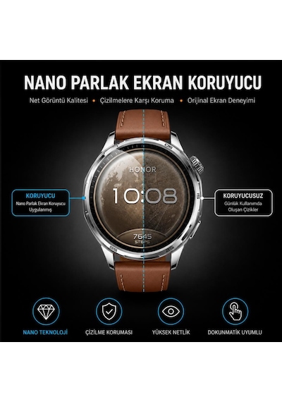 Honor Watch 6 İle Uyumlu Ekran Koruyucu Nano Parlak 2 Adet -