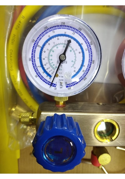 İkili Manifold Gaz Saati R22 R32 R134 R410 + 3 Adet 90Cm Hortum