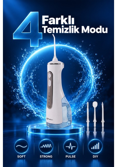 Aquadent Sensitive Ağız Duşu 4 Modlu 4 Başlıklı Type-c Şarjlı Ipx7 40-130 Psı