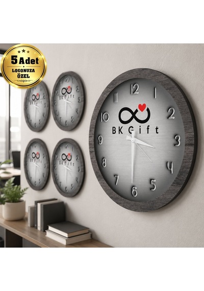 Logonuza Özel 5 Adet 31 Cm Yuvarlak 5 Mm Mdf Duvar Saati Kurumsal Baskılı Promosyon Saat Çok Renkli