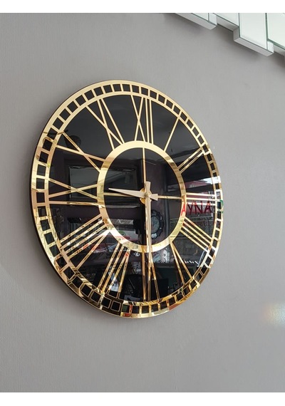 Ayna Denizi Golden Black Model Altın Siyah Renk 50 Cm Dekoratif Aynalı Duvar Saati Siyah