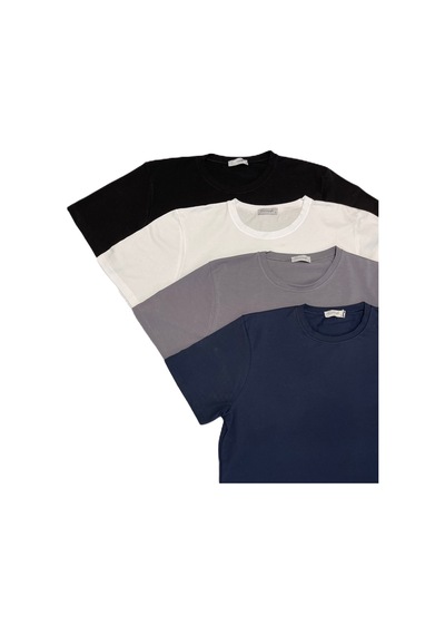 Erkek Slim Fit Dar Kesim Bisiklet Yaka Kısa Kol Pamuklu 4’lü Tişört Paketi Siyah Beyaz Gri Lacivert