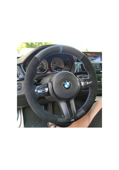 Bmw F30 Alcantra Karbon Mavi Yüzüklü Mavi Dikişli Simit Kısmına