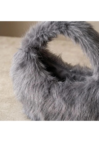Zennamoda Gri Peluş Kadın El Çantası Yumuşak Tüylü Astarlı Mini Omuz Çantası Çok Renkli
