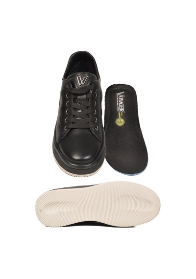 Siyah Hakiki Deri Memory Foam Erkek Sneaker Çok Renkli