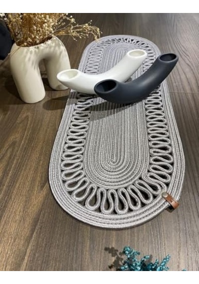 El Örgüsü Jüt Runner Oval Şerit Desenli Masa Sehpa Unite Üstü Dekoratif Amerikan Servis Kaymaz Yıkanabilir Bohem Diğer