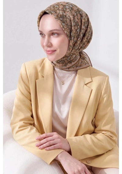 Silk Home Mini Floral Desen Soft Pamuk Eşarp Haki
