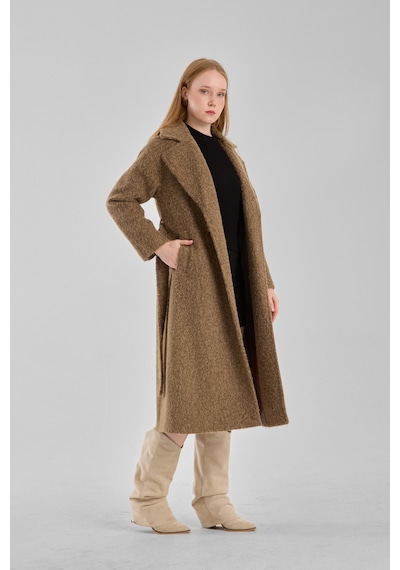 Haki Buklet Kaşe Oversize Kaban Haki
