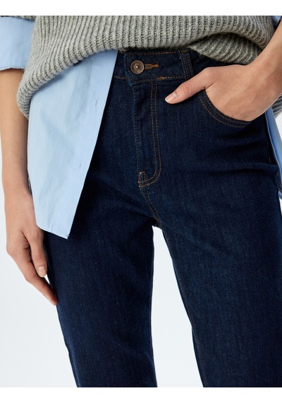 Koton İspanyol Paça Normal Bel Skinny Fit Düğmeli Kot Pantolon - Flare Jean Koyu İndigo 5wal40189md Dark Indigo İndigo
