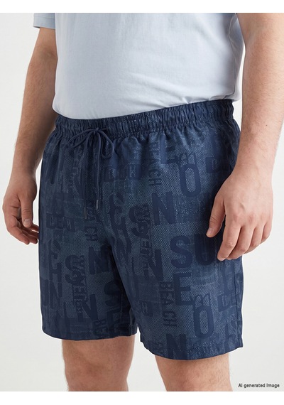Lcw Swımwear Lacivert Kısa Boy Yazı Baskılı Erkek Deniz Şortu