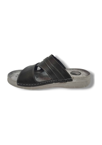 Enova M244-0105 Deri Anatomik Fashion Tokalı Erkek Terlik Siyah