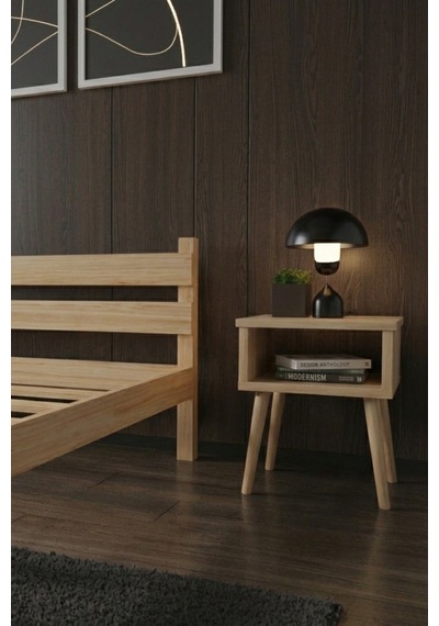 Letto Masif Ahşap Karyola Ve 2 Adet Komodin Vernik 100x200