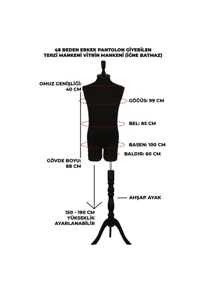 Pantolon Giyebilen 48 Beden Erkek Terzi Mankeni İğne Batmaz 4
