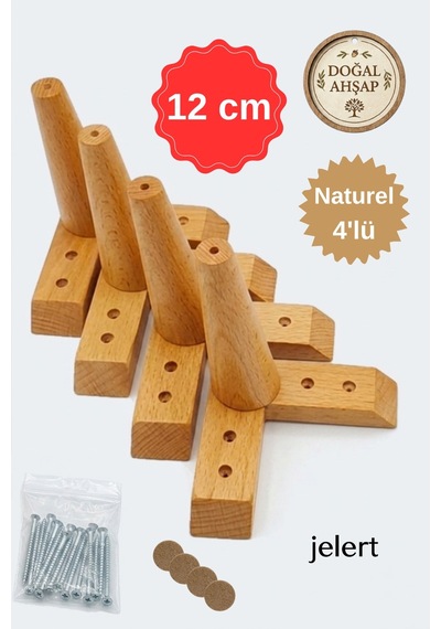 Masif Gürgen Ahşap 12 Cm Naturel-4'lü, Mobilya Yükseltme Ayağı, Robot Süpürge Uyumlu, 1. Sınıf Gürgen Ağacı, Kanepe Berjer Koltuk Tv Ünitesi Yükseltici Ayak Naturel Ahşap