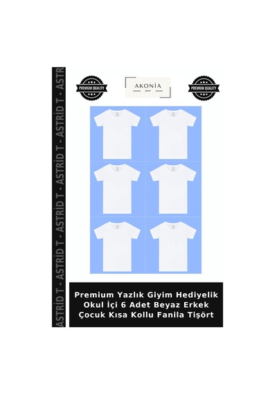 Astrid T Premium Yazlık Giyim Hediyelik Okul İçi 6 Adet Beyaz Erkek Çocuk Kısa Kollu Fanila Tişört