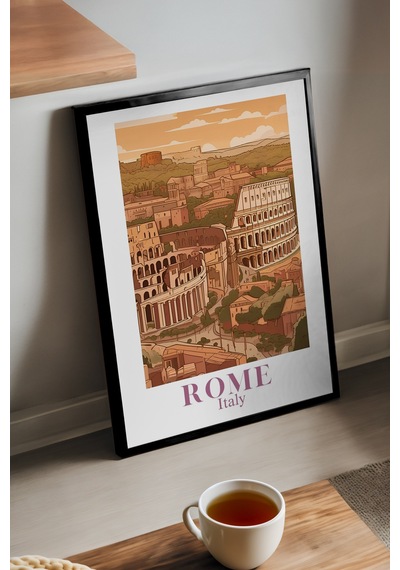 Rome Siyah Ahşap Çerçeveli Poster, Dekoratif Seyahat Duvar Tablosu